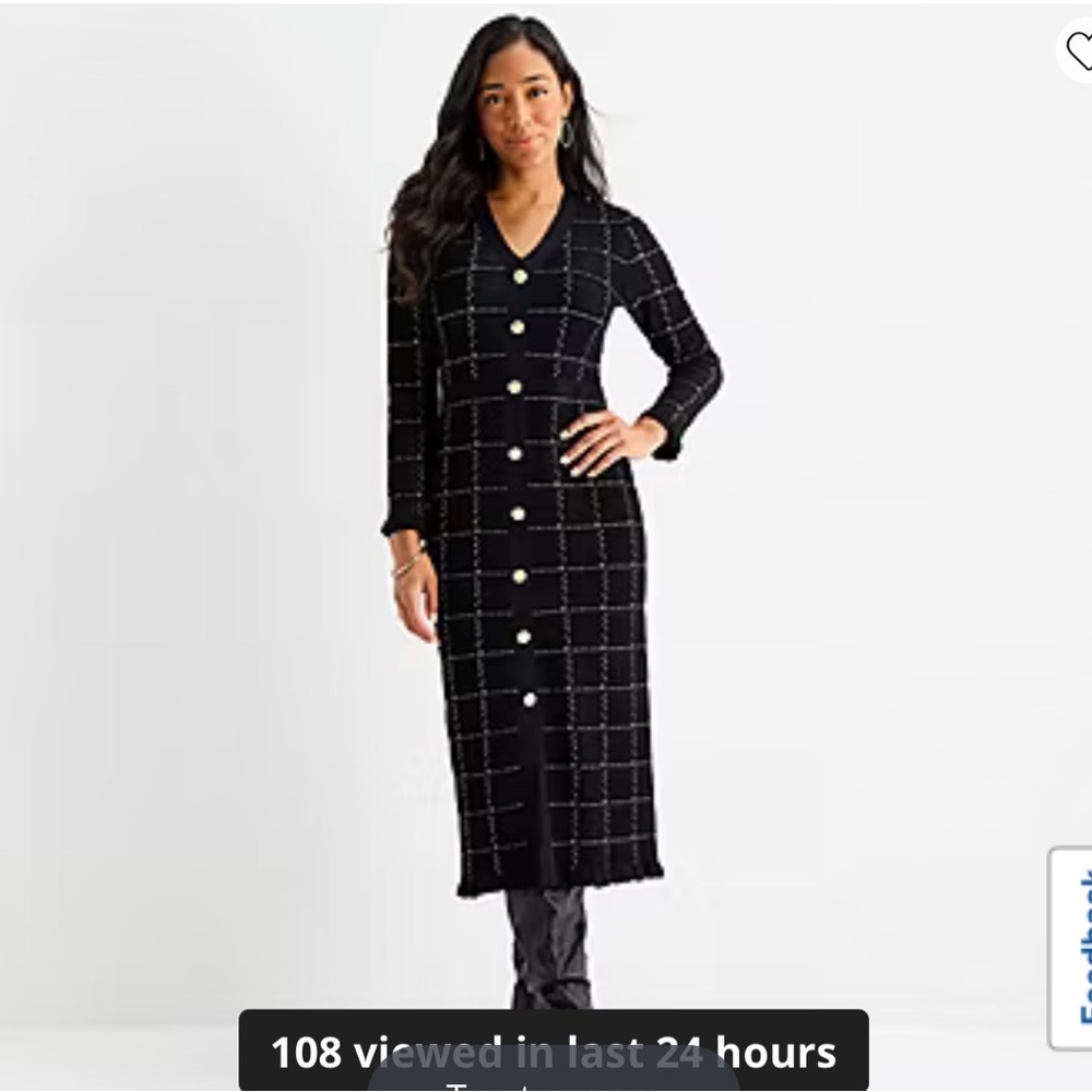 Chic Black Grid Long Sleeve Dress